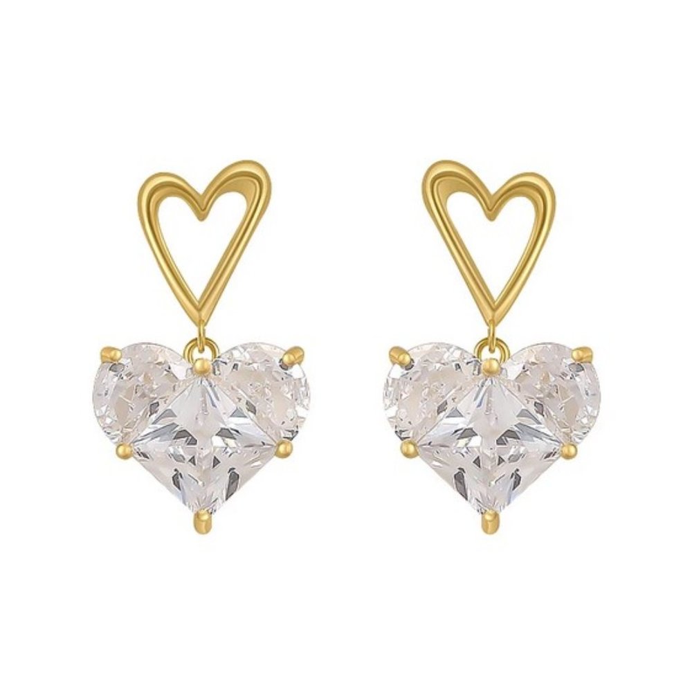 14kt gold plated crystal heart drop earrings NEW - Picture 8 of 8
